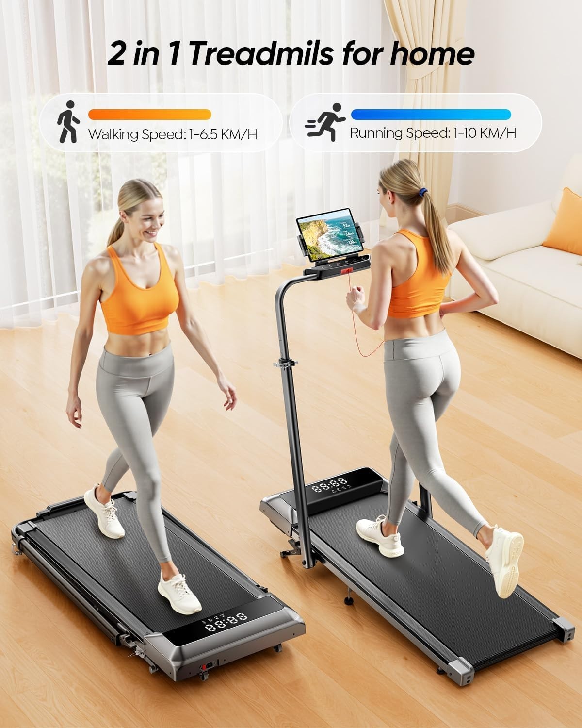 Foldable Treadmill 10KM/H Under Desk Incline 12% Running Machine Home Gym