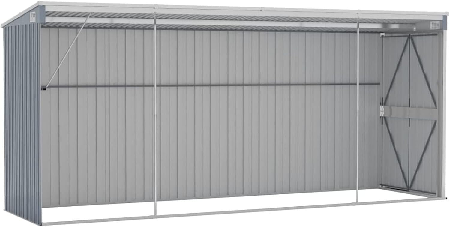 Wall-Mounted Outdoor Garden Shed Grey Galvanised Steel Lockable Storage