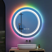 LED Bathroom Mirror 60cm Round RGB Dimmable Anti-Fog Touch Control