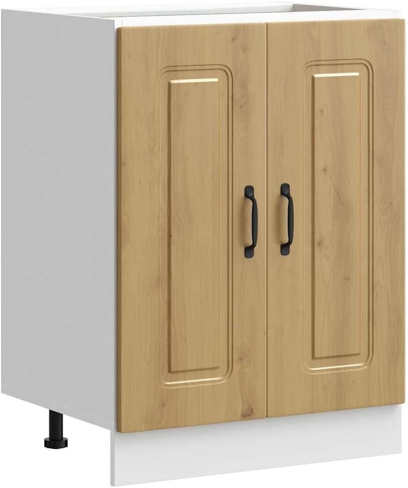 Natural Oak Bathroom Vanity Cabinet 60cm Under Sink Storage Unit  Double