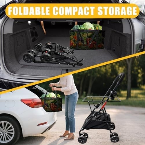 40-Gallon Folding Shopping Cart 360° Wheels Detachable Baskets Portable