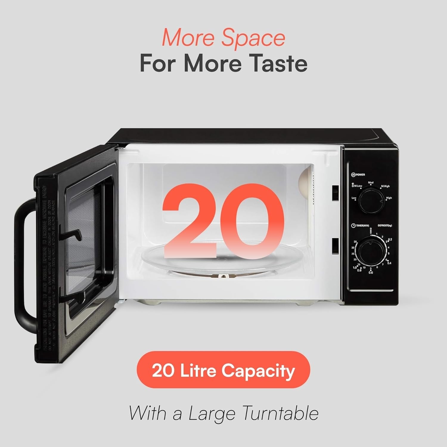 20L Freestanding Microwave 800W 5 Power Levels Quick Defrost Black