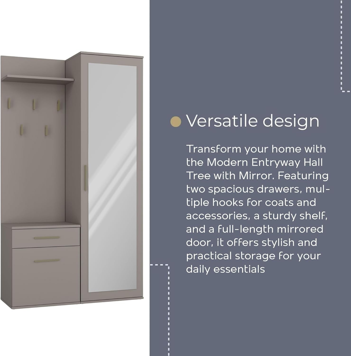 Modern Clay Hallway Wardrobe with Hooks, Shelves & Shoe Storage, 180cm