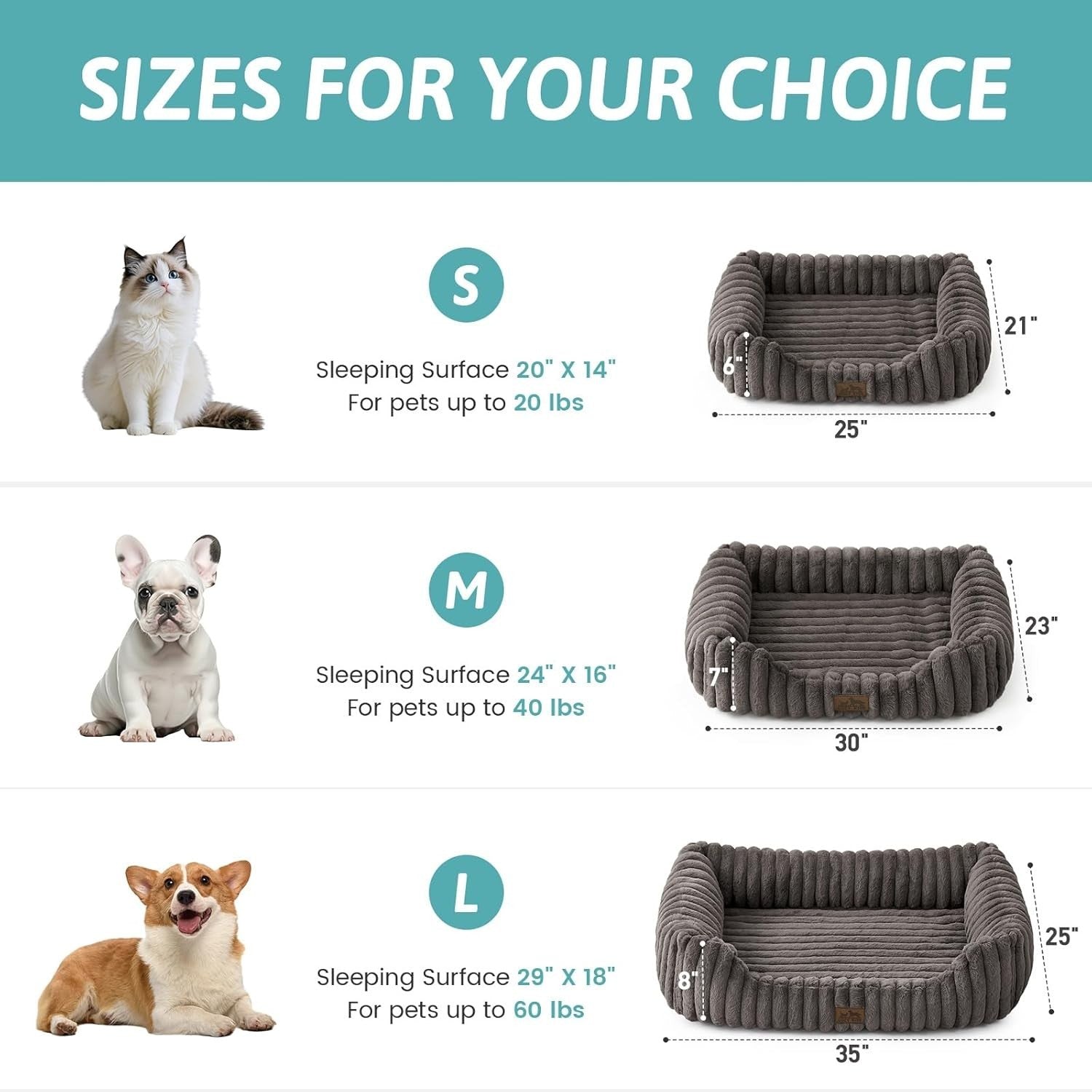 Large Orthopedic Dog Bed Faux Fur Washable 35x25in Grey