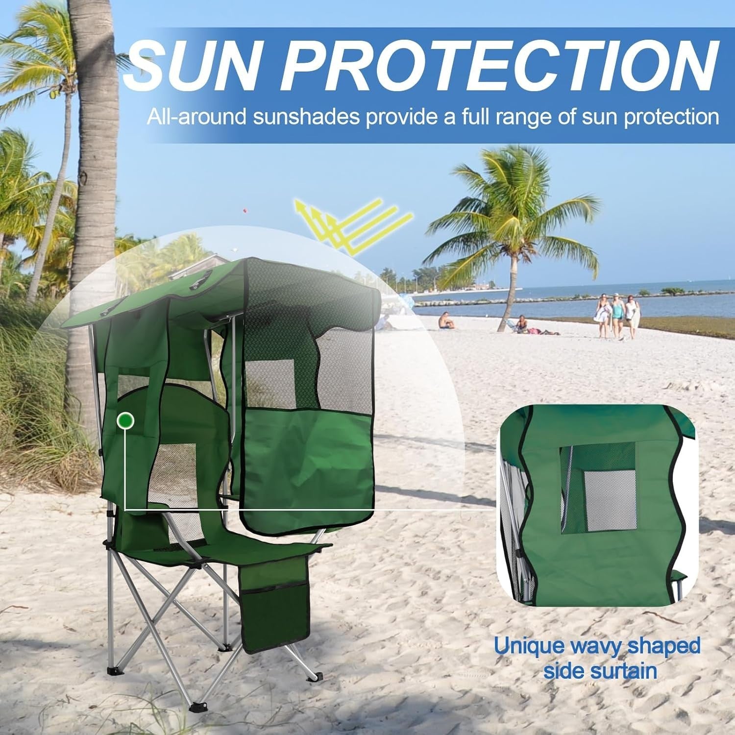 Foldable Camping Chair with Canopy Shade, Cooler Bag & Cup Holders Outdoor