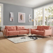 Blush Pink Velvet 2 Seater Sofa with Tufted Cushions & Metal Legs