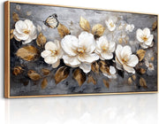 Golden Flowers Canvas Wall Art Framed 100x50 cm Large Floral Decor