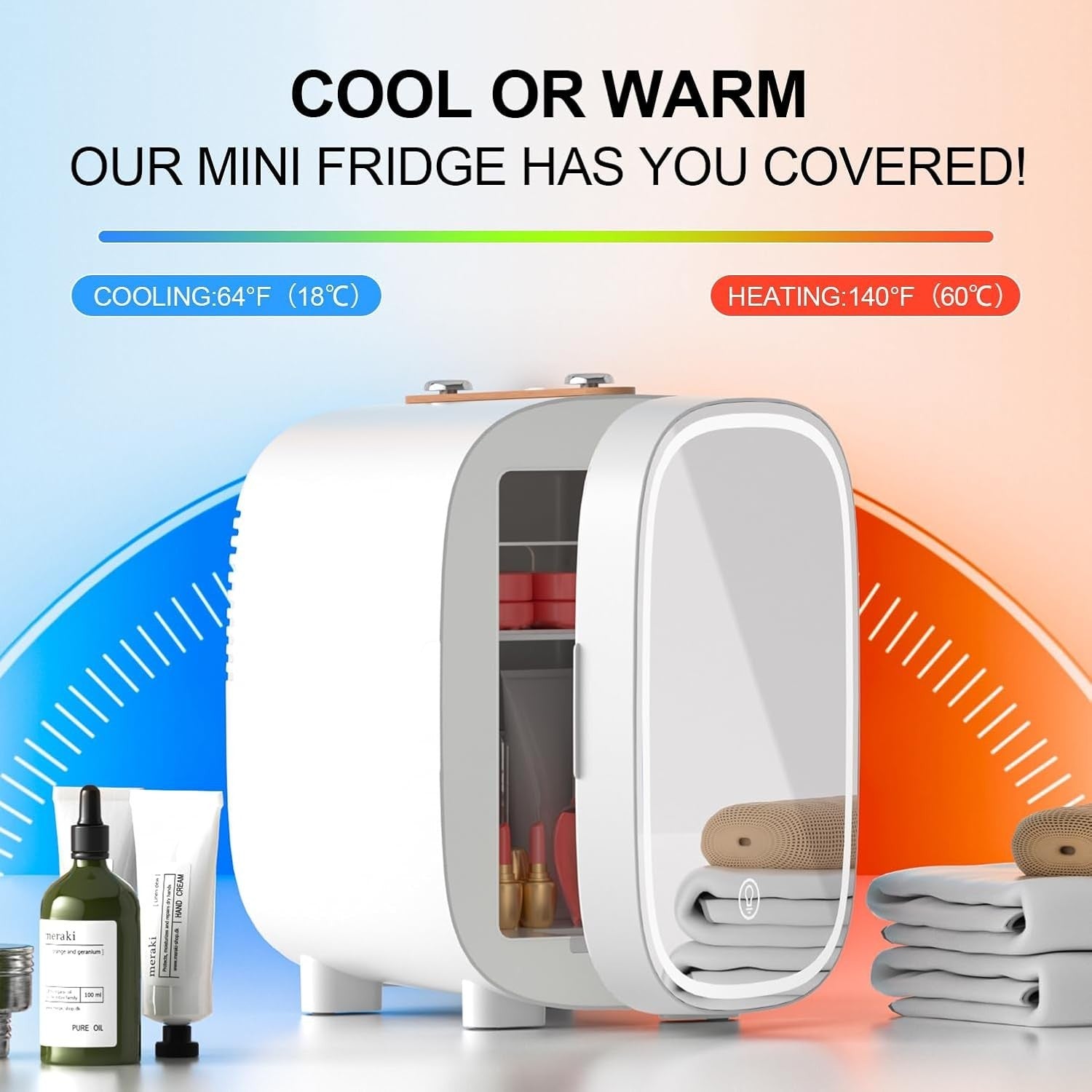 4L Mini Fridge Cosmetic Cooler & Warmer Portable Low Noise LED Mirror