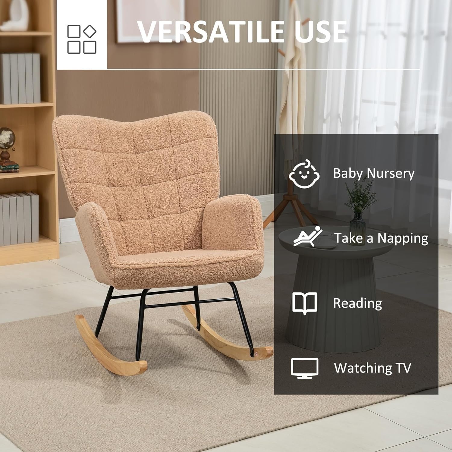 Modern Wingback Rocking Chair Fleece Glider – Comfy Armchair for Nursery