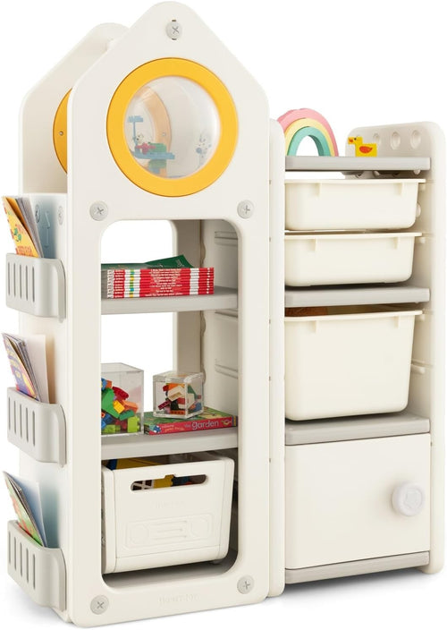 Kids Toy Storage Unit with Bins Drawers Cabinet & Bookshelves House Shape