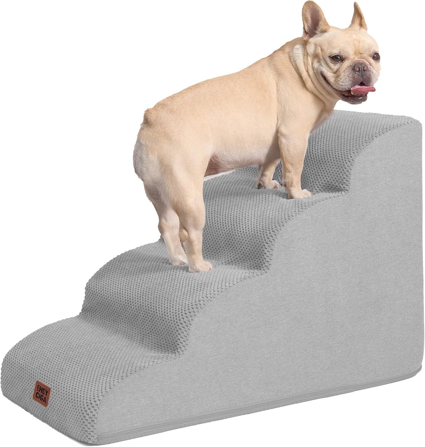 4 Step Dog Stairs for High Bed Non Slip Foam Pet Washable Grey