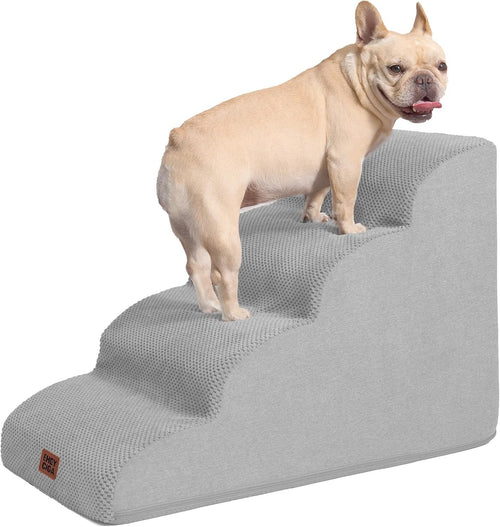 4 Step Dog Stairs for High Bed Non Slip Foam Pet Washable Grey