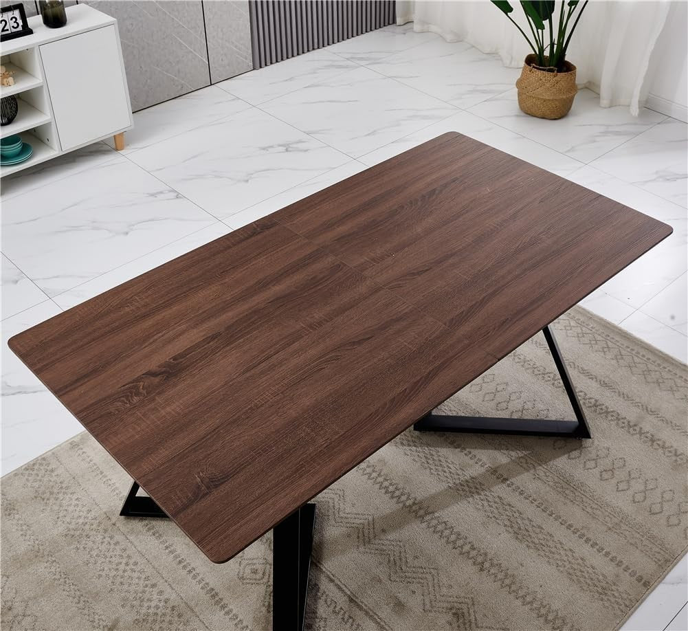 Oak Dining Table Set with 6 Grey Faux Leather Chairs, 150x80cm, Modern Kitchen