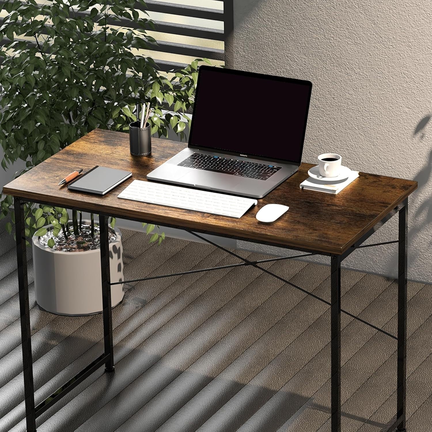 Compact Wooden Computer Desk 80cm Small Brown Office Study Table with Hook