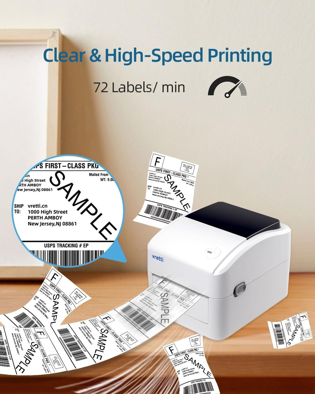 Bluetooth Thermal Label Printer 4x6 USB Wireless Grey White for Business