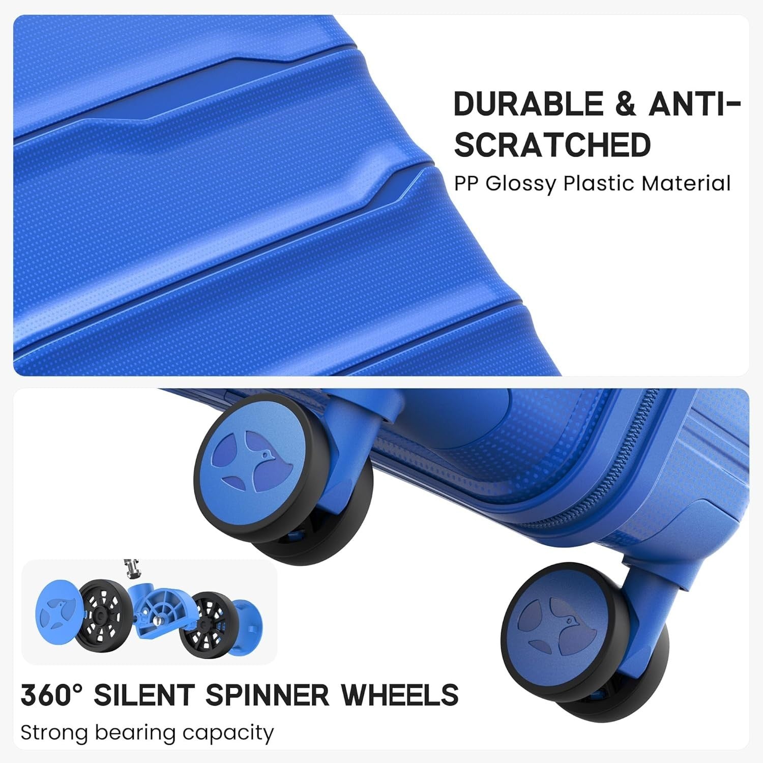 20 Inch Hard Shell Cabin Suitcase PP Lightweight 4 Spinner Wheels TSA