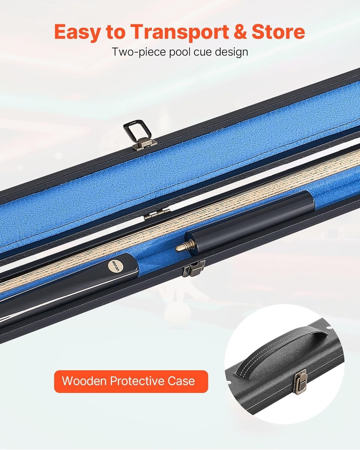 57in 3 Piece Snooker Pool Cue 19oz 9.7mm Tip Solid Wood Set
