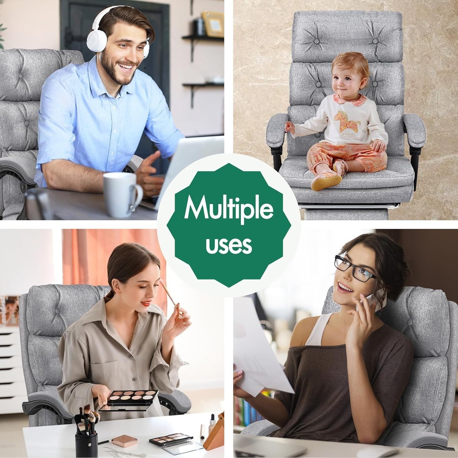 Executive Ergonomic Office Chair Recliner Footrest Swivel 180kg Max Weight Grey