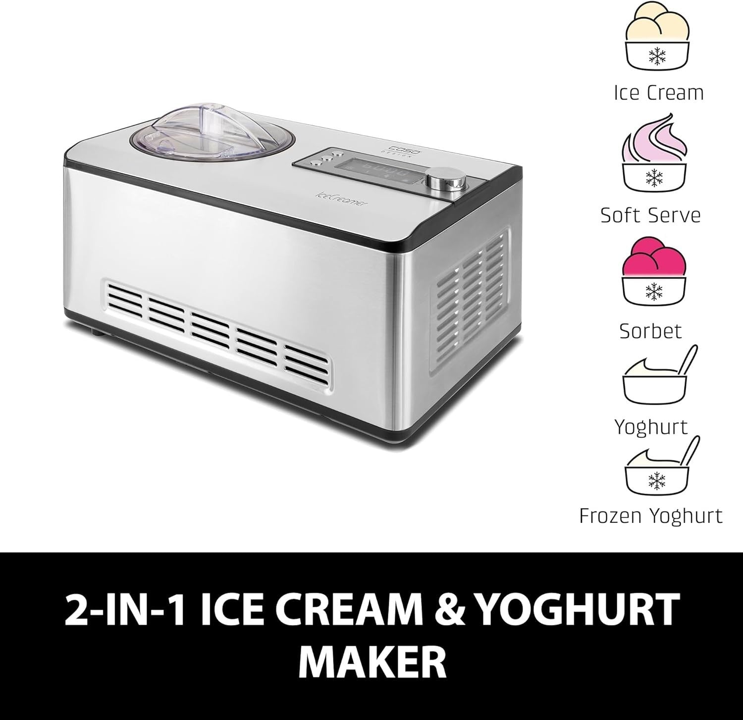 Ice Cream Maker With Compressor 2L No Pre Freeze Gelato Machine