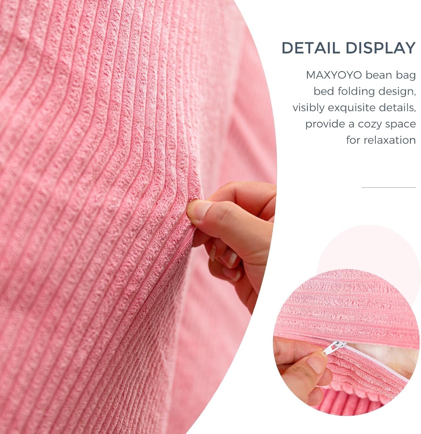 Pink Corduroy 4 Fold Sofa Floor Bed Chair 75x240cm Washable Cover Foam