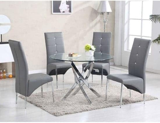 Round Clear Glass Dining Table 110cm Diameter 76cm Height Chrome Legs