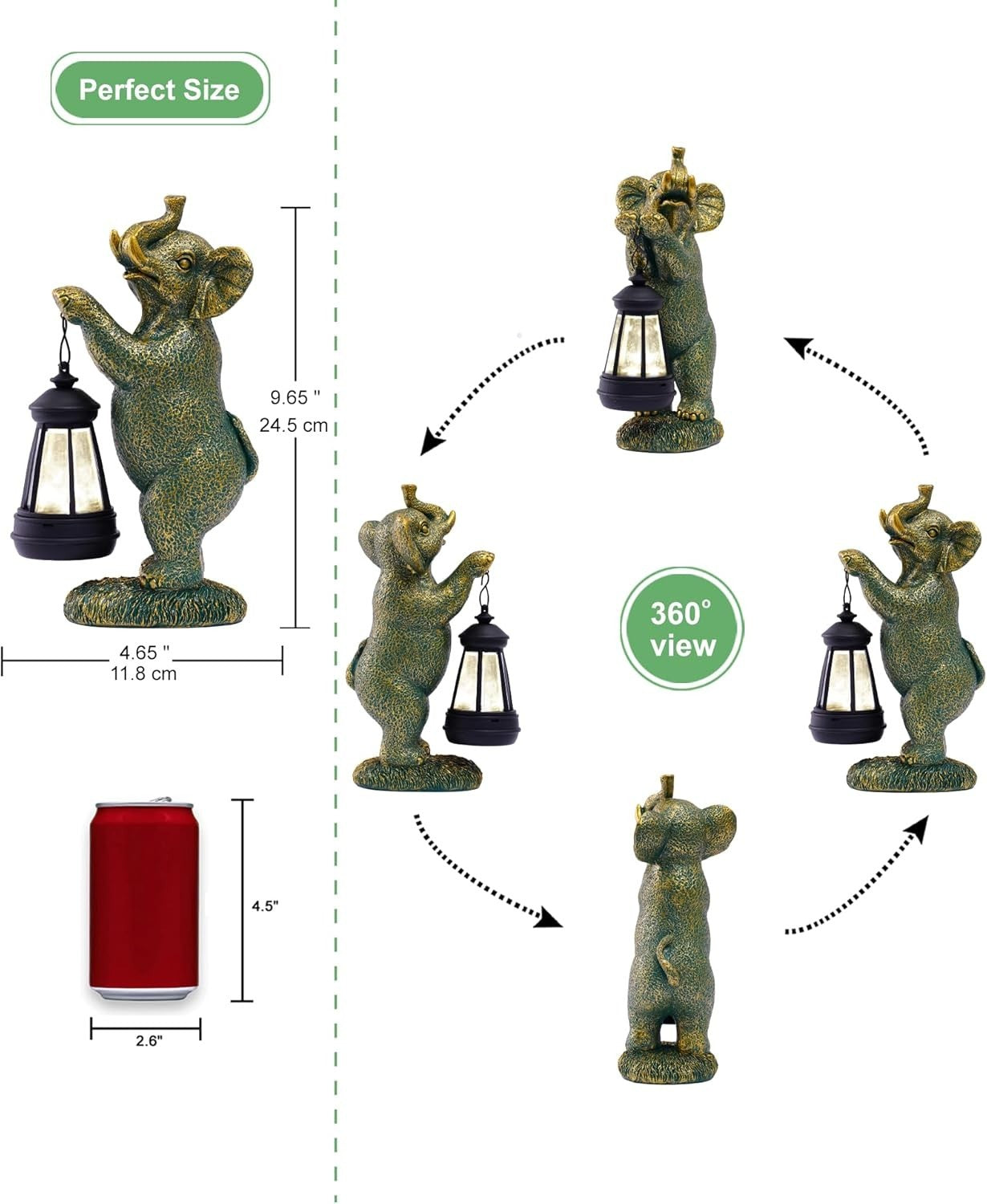 Solar Elephant Garden Ornament with Lantern | Outdoor LED Statue Patio Lawn