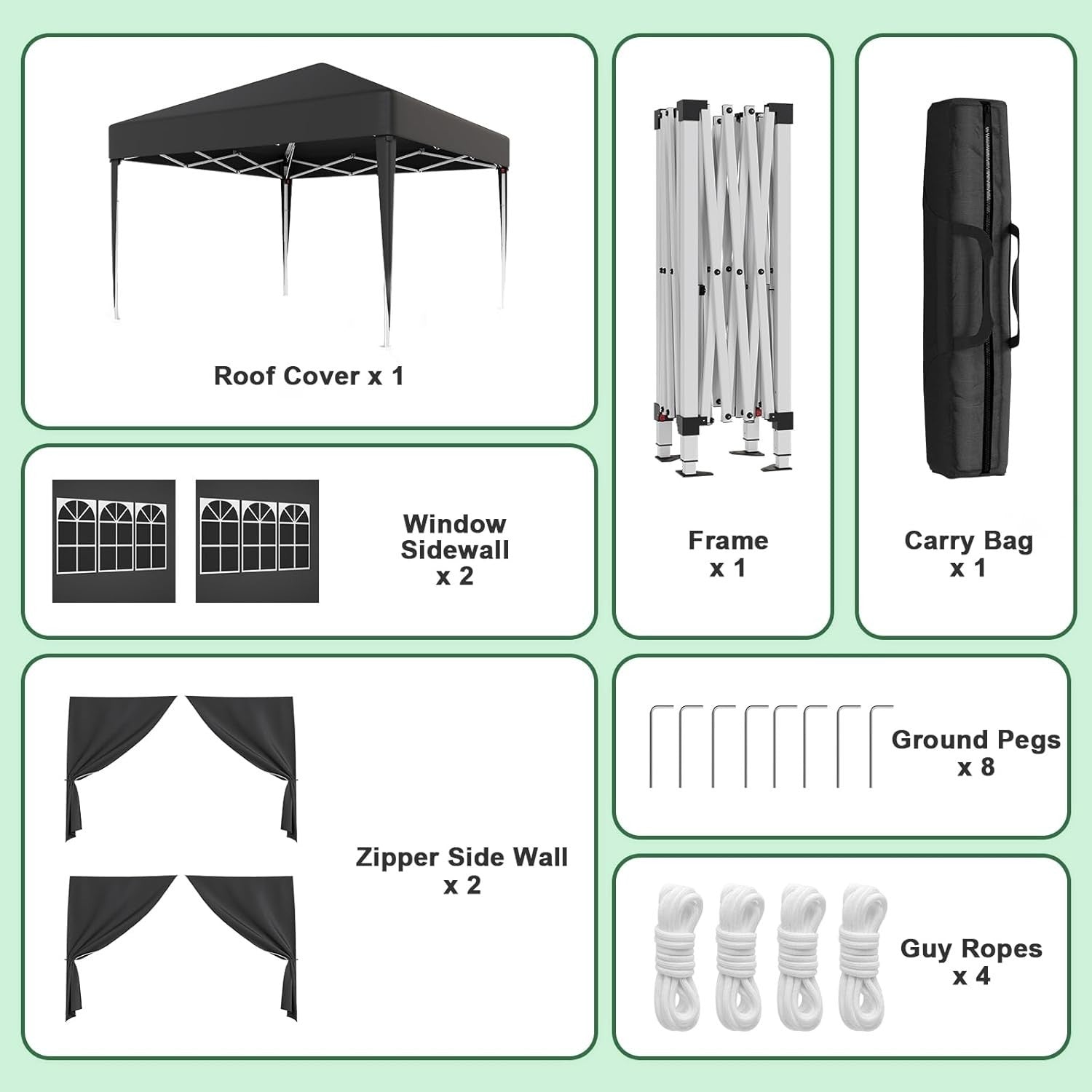 3x3M Gazebo with 4 Sides Garden Tent UV50+ Height Adjustable Event Shelter–Black