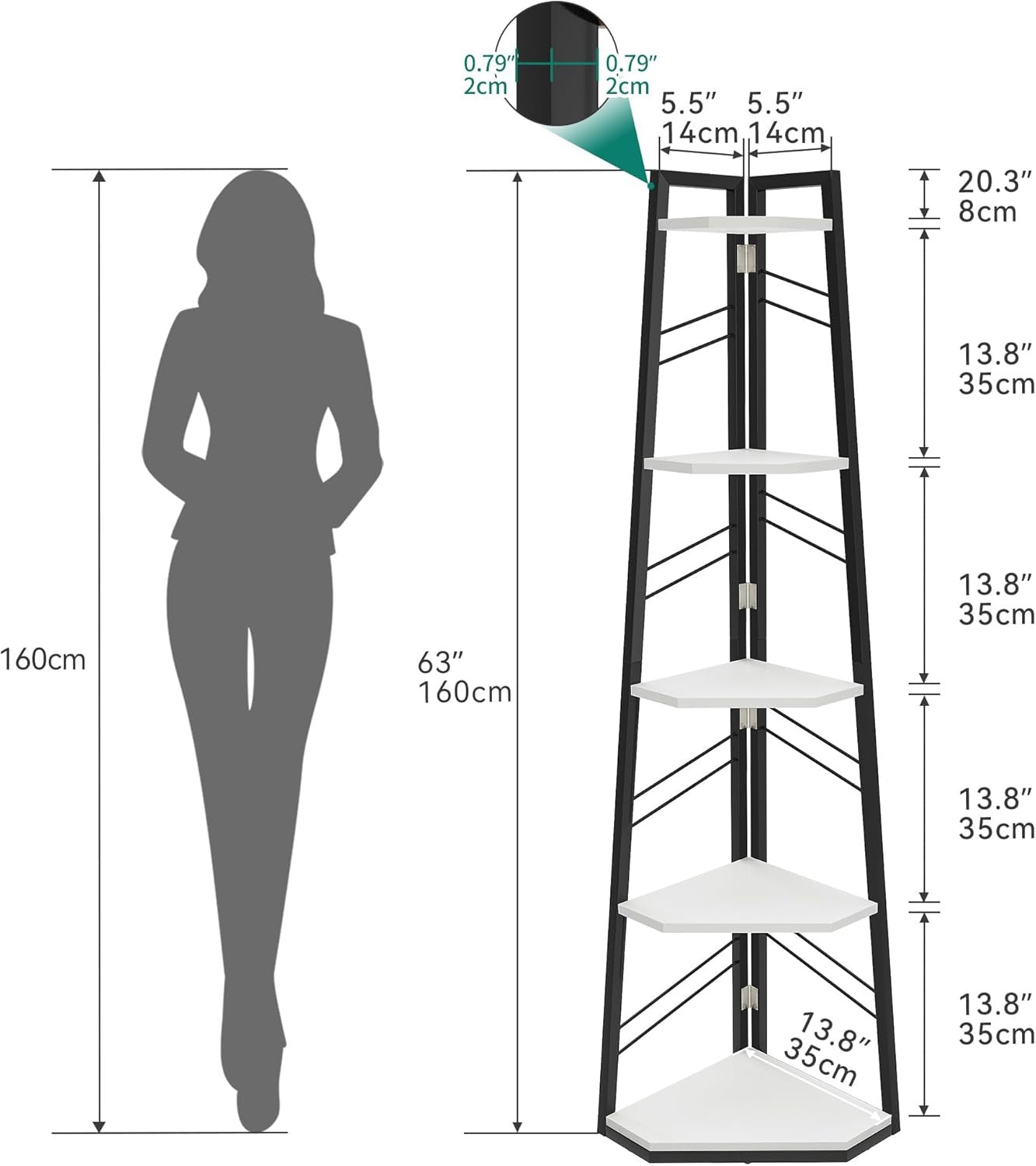 Modern 5-Tier Corner Bookshelf Ladder Unit Space-Saving Display Shelf White