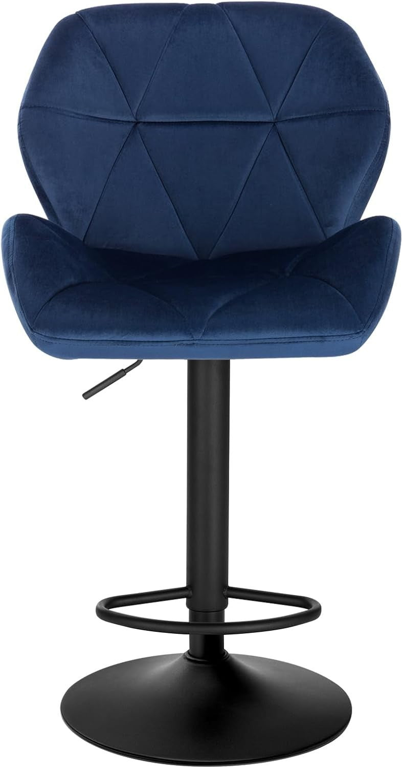 Blue Velvet Adjustable Swivel Bar Stool with Back Kitchen Island