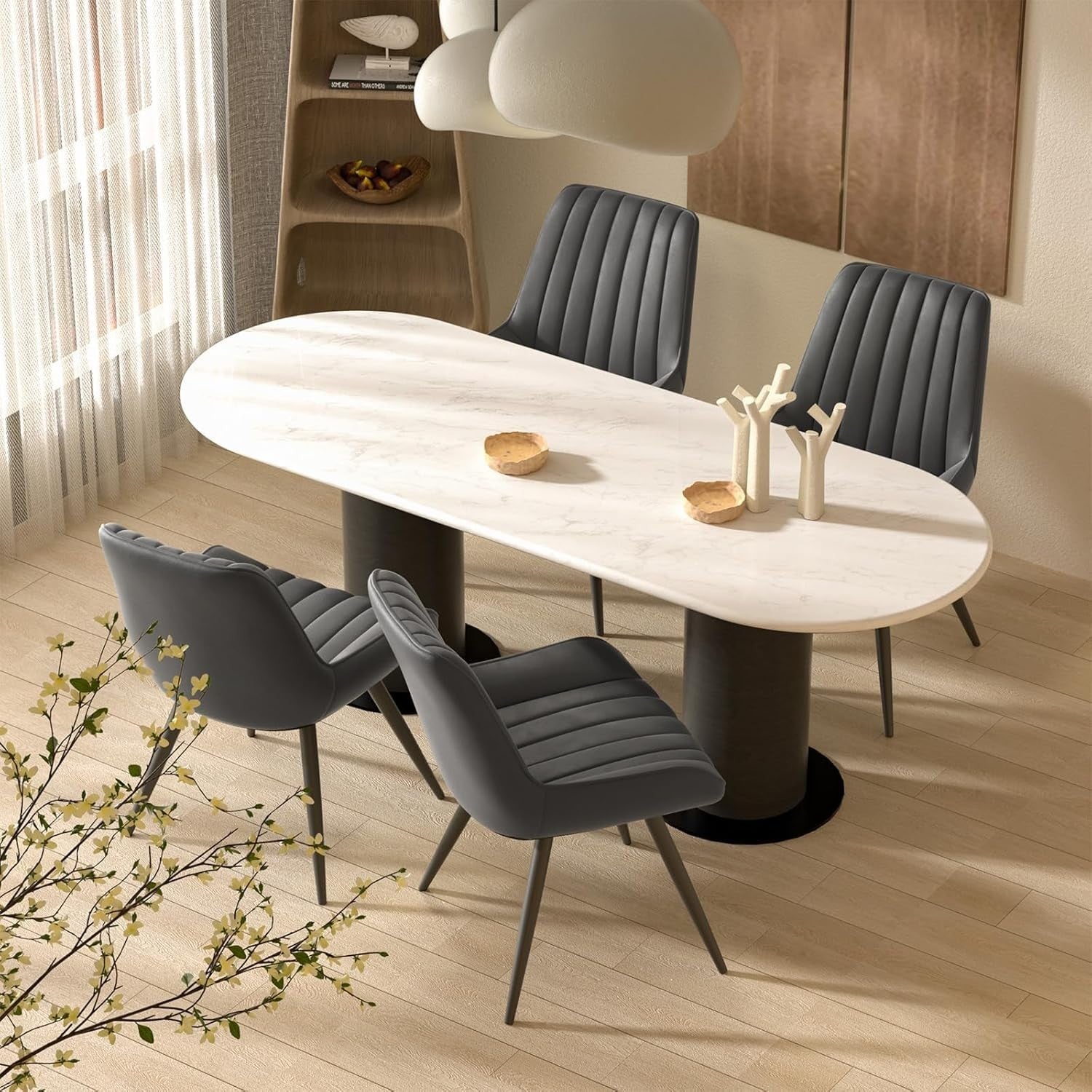 Dark Grey Upholstered Dining Chairs Set of 2 | Modern Fabric Armchairs