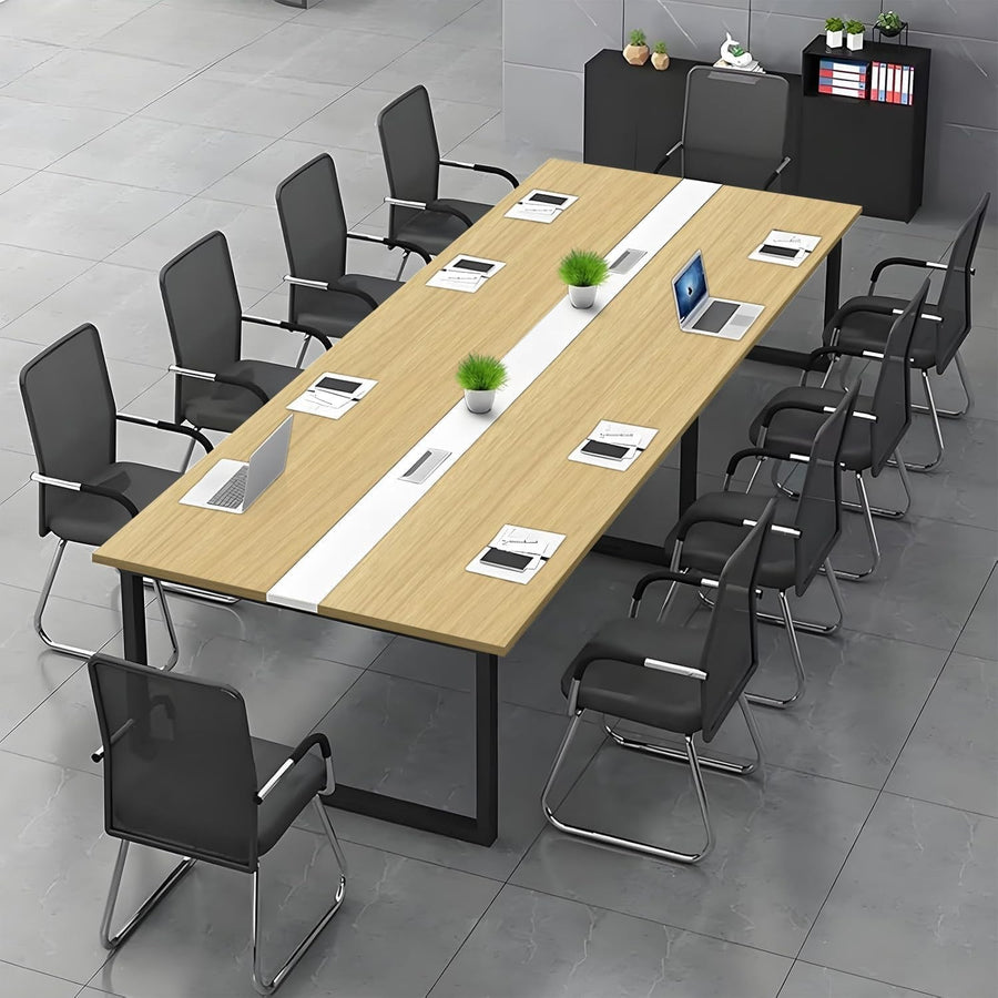 160cm Wood/White Office Conference Table w/ Cable Ports & Adjustable Feet