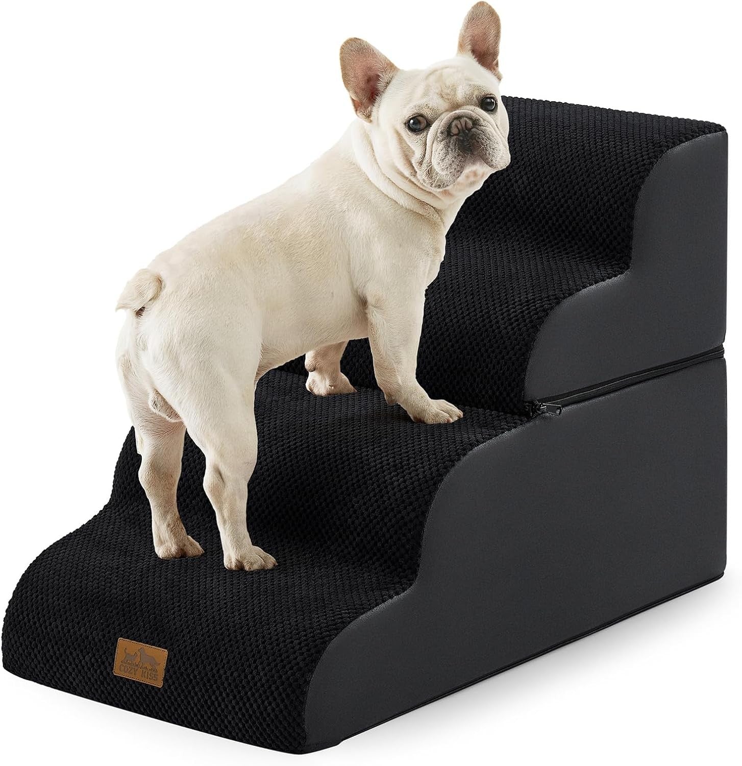 Dog Stairs 4 Step 19.7in Detachable Foam Pet Ramp Black