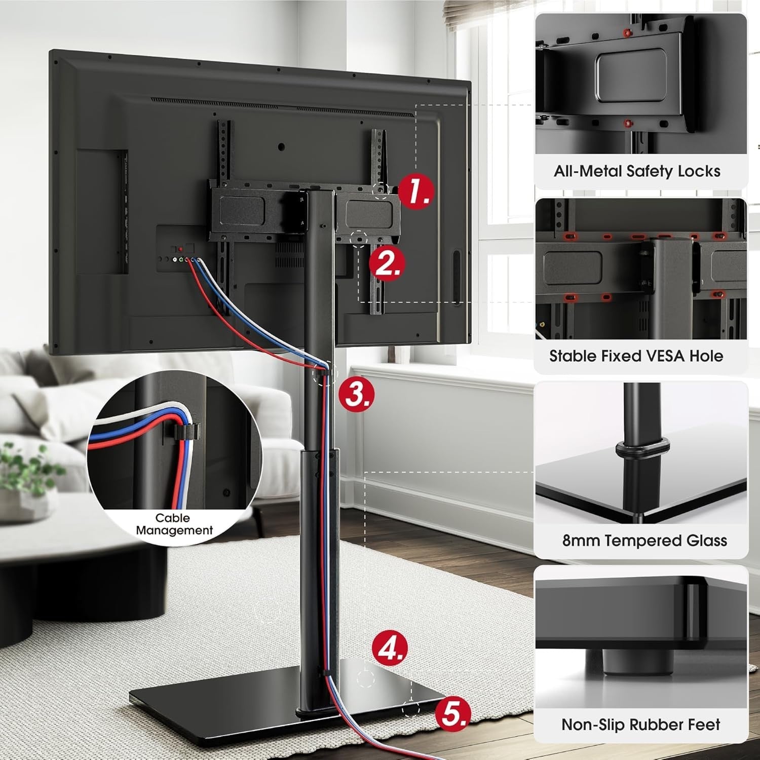 TV Floor Stand for 32-70" with Swivel Tilt & Height Adjust, VESA 400x400