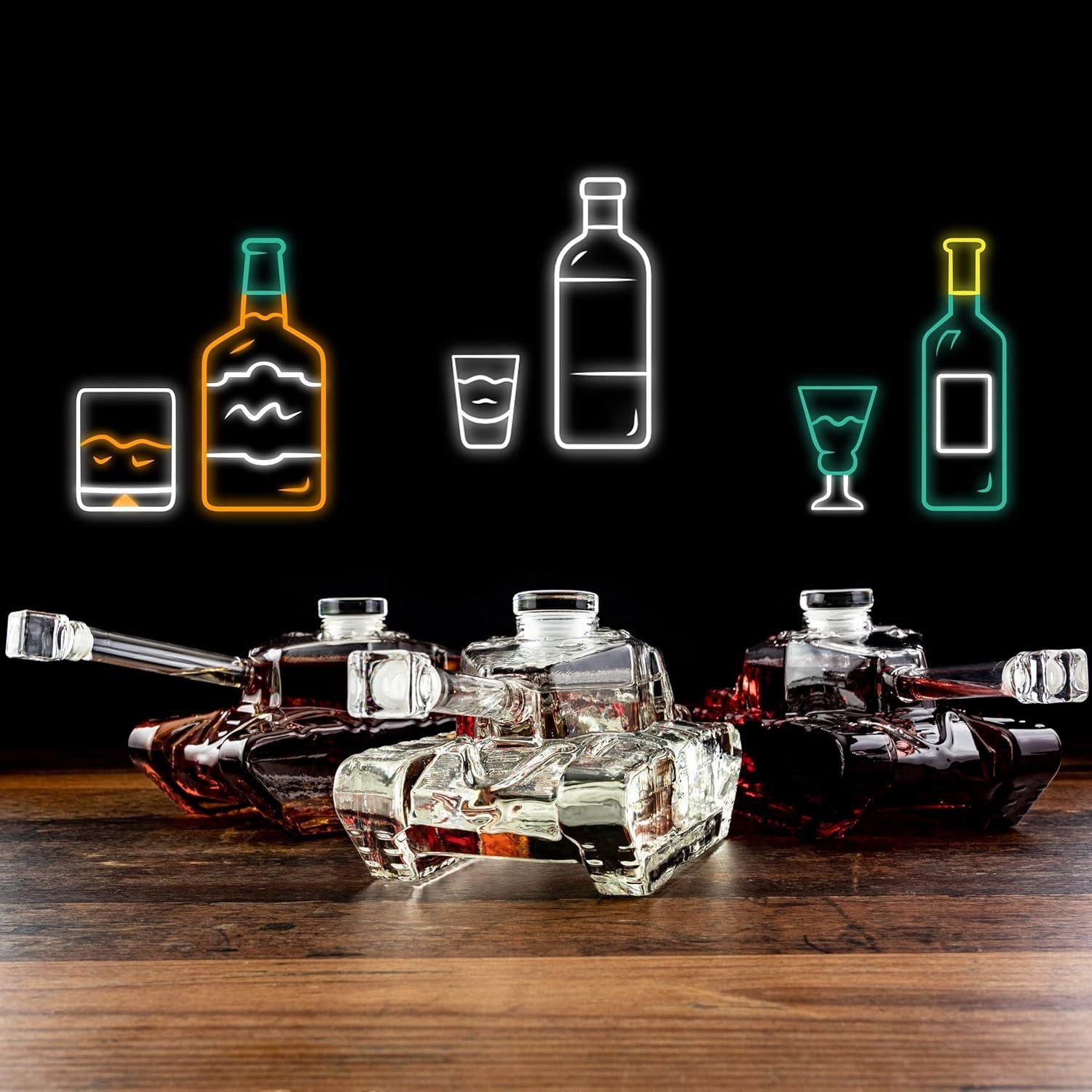 Tank Shaped 1L Whiskey Decanter Glass Novelty Liquor Carafe Gift for Men