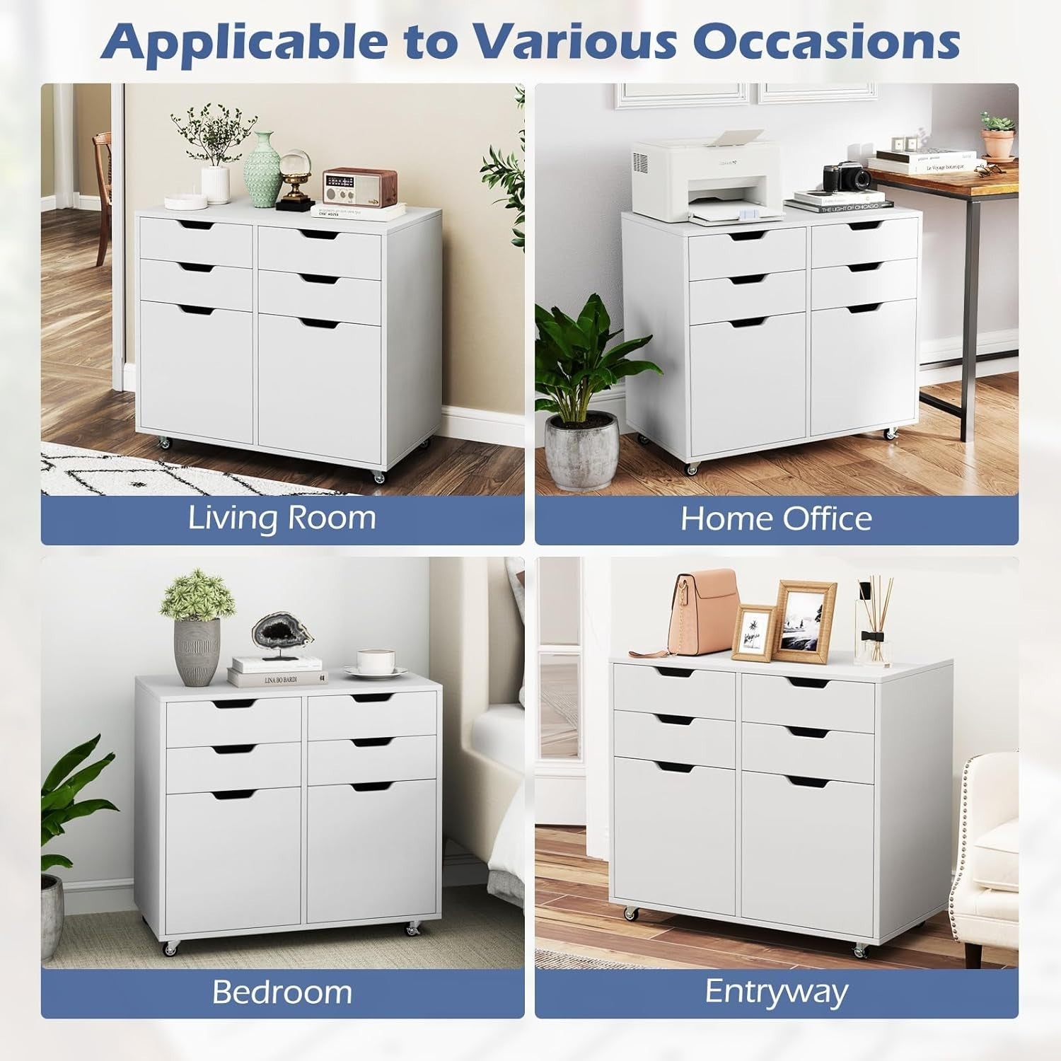 White 4 Drawer Mobile File Cabinet 73x40x64cm Printer Stand