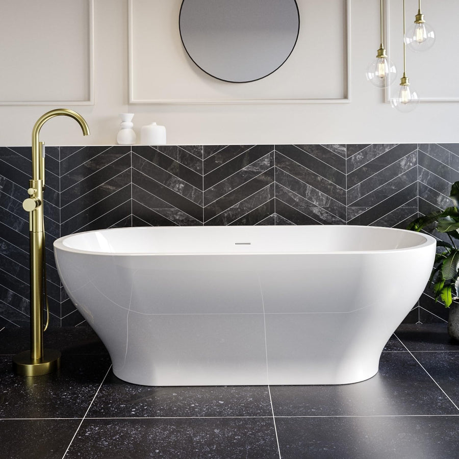 1700x800mm Freestanding Double Ended Bath White Acrylic Oval Modern