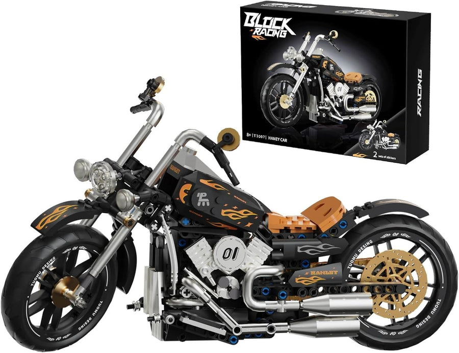 445-Piece Retro Motorcycle Model Kit with Chain Drive & Custom Stickers