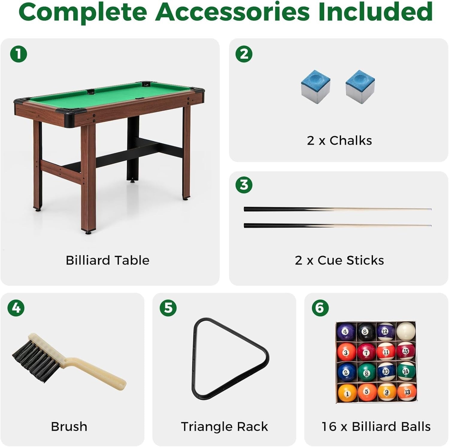 48in Mini Pool Table Wooden Billiards Set w Cues Balls Accessories