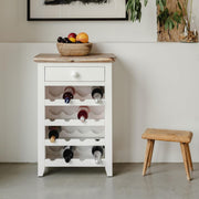 White Wine Rack Side Cabinet with Drawer | Holds 16 Bottles | Solid Wood Console