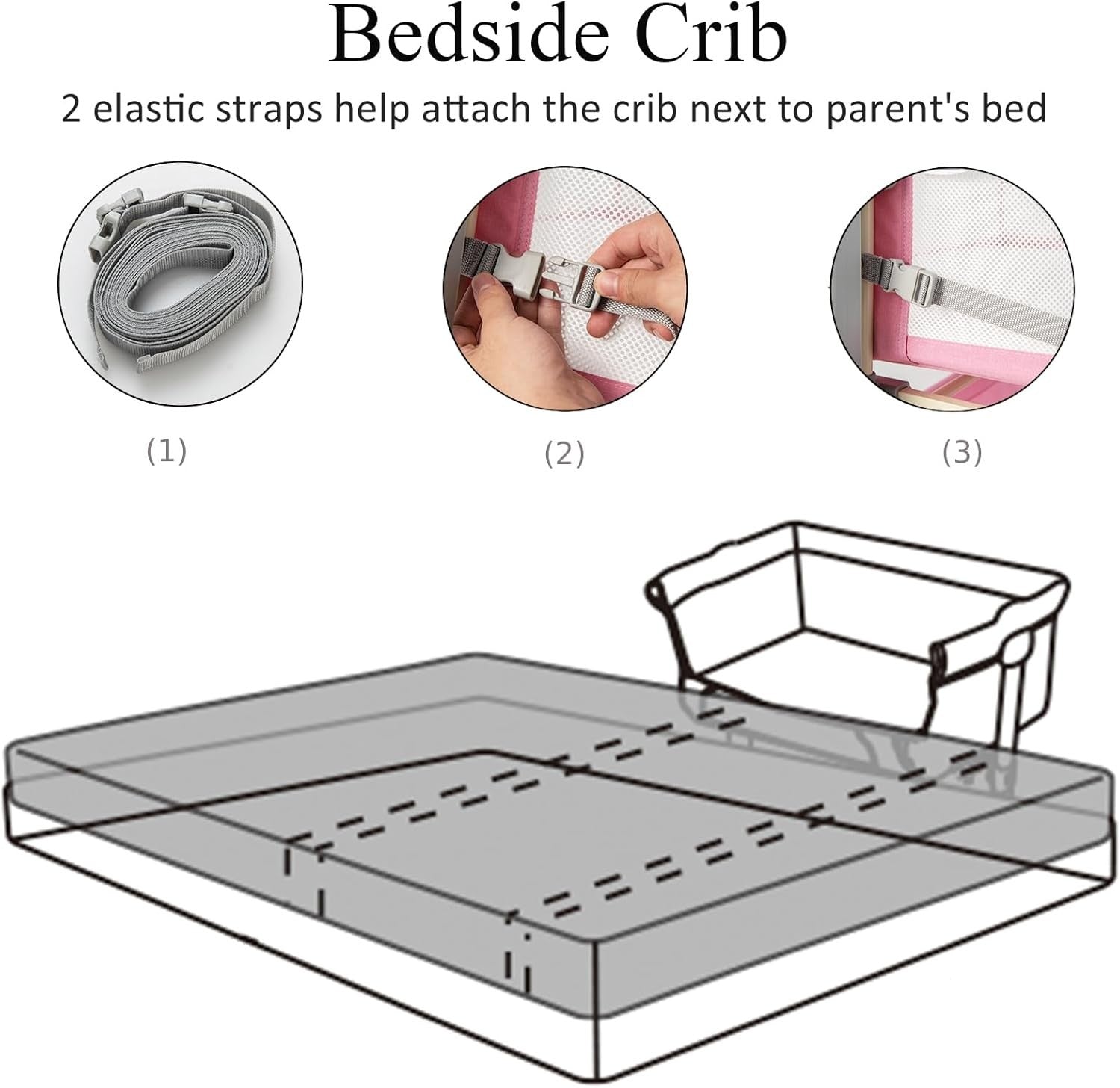 4-in-1 Baby Bedside Crib with Adjustable Height, Mosquito Net & Storage Pink