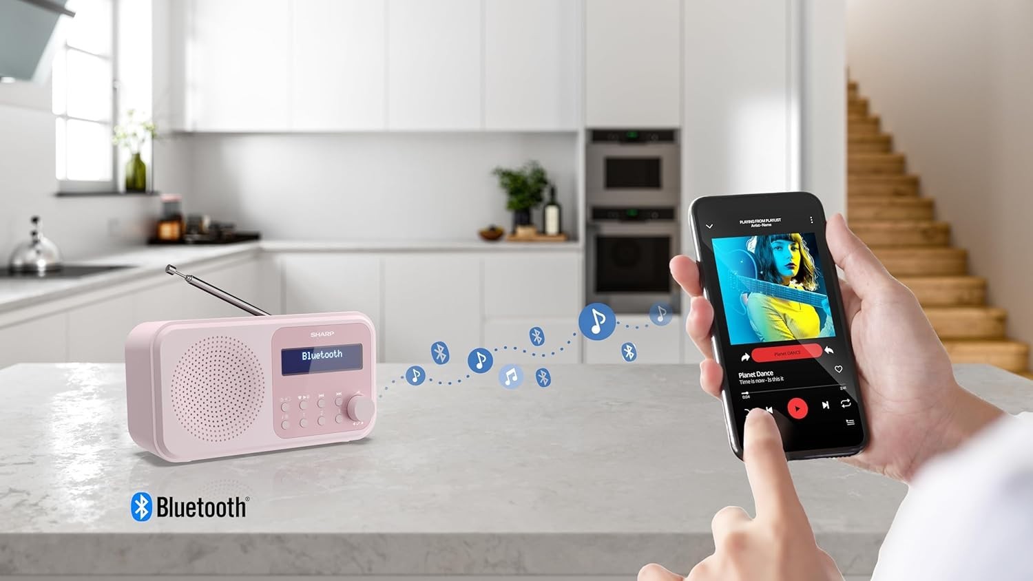 Portable DAB+/FM Digital Radio Bluetooth 5.0 Dual Alarm USB Pink