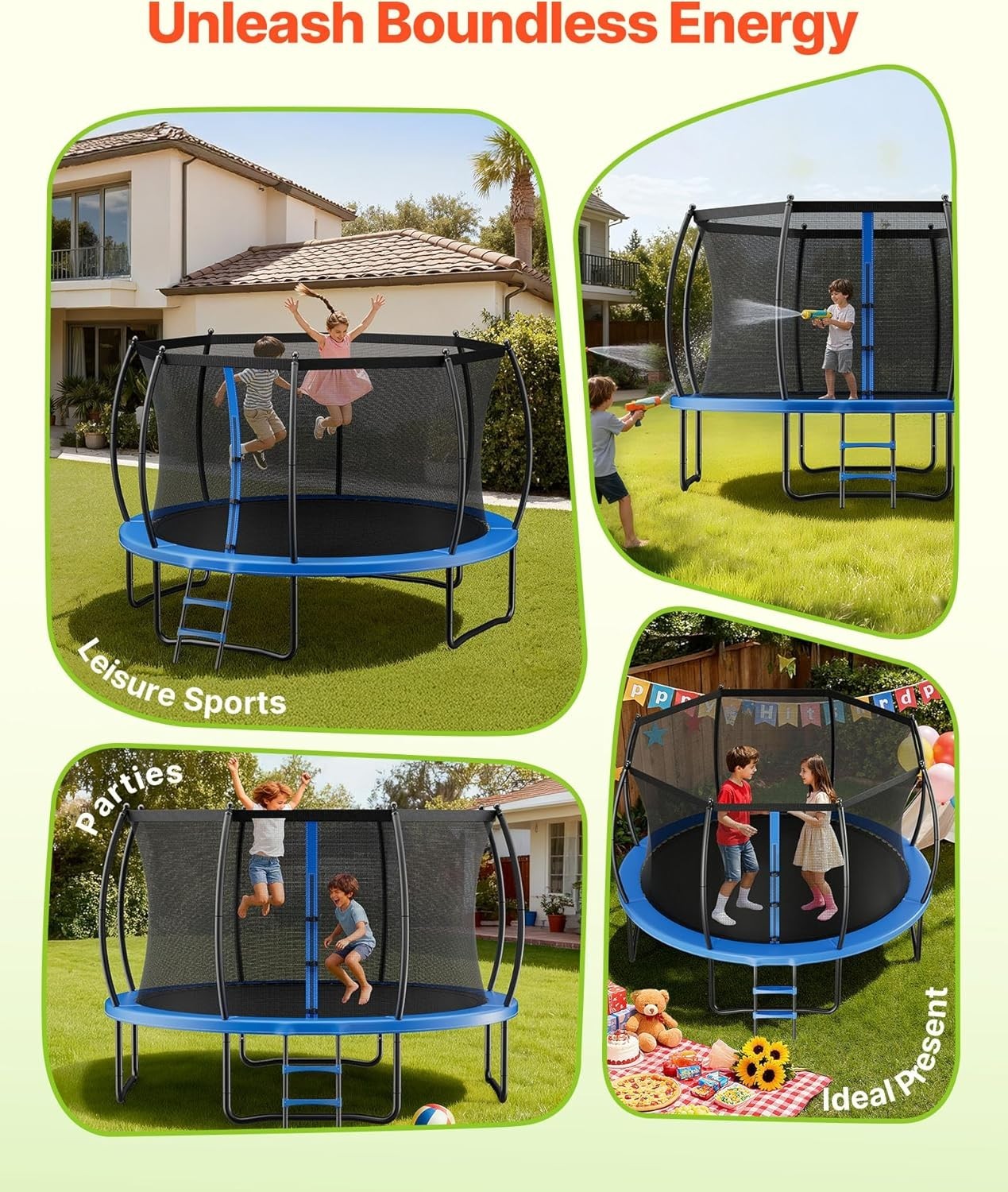 14FT Outdoor Trampoline with Safety Enclosure Heavy Duty 450LB