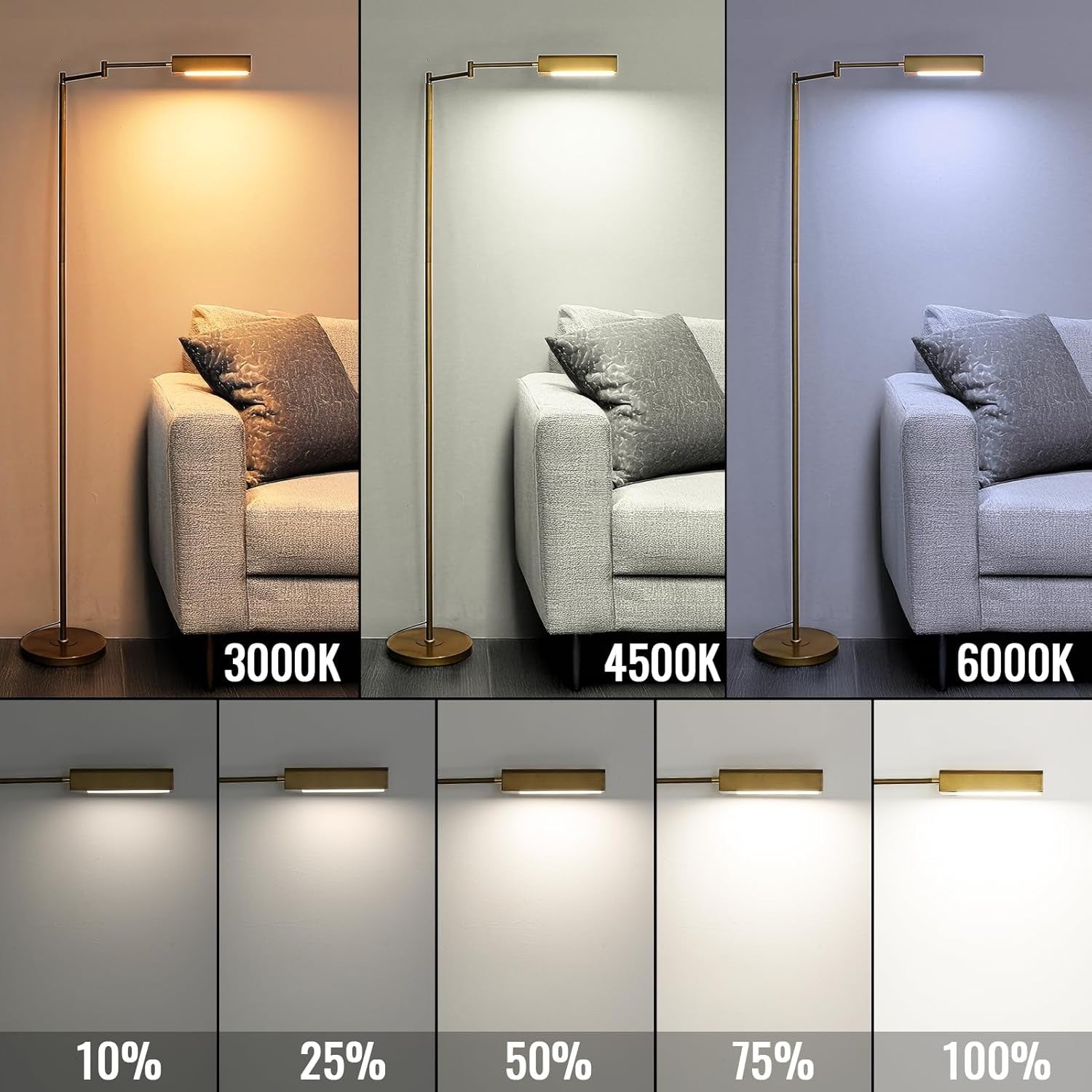 LED Floor Lamp Bronze 20W 1500LM Dimmable Remote Reading Standing Light