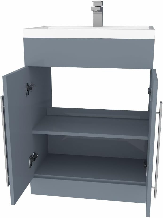 600mm Gloss Grey Floor Standing Vanity Unit with Basin Sink & Bathroom Storage