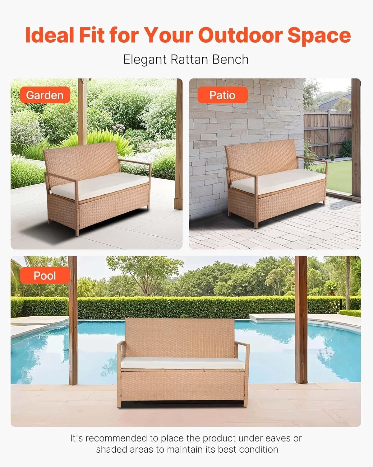 Outdoor 2-Person Storage Bench with Cushion – Weatherproof Rattan Deck Box