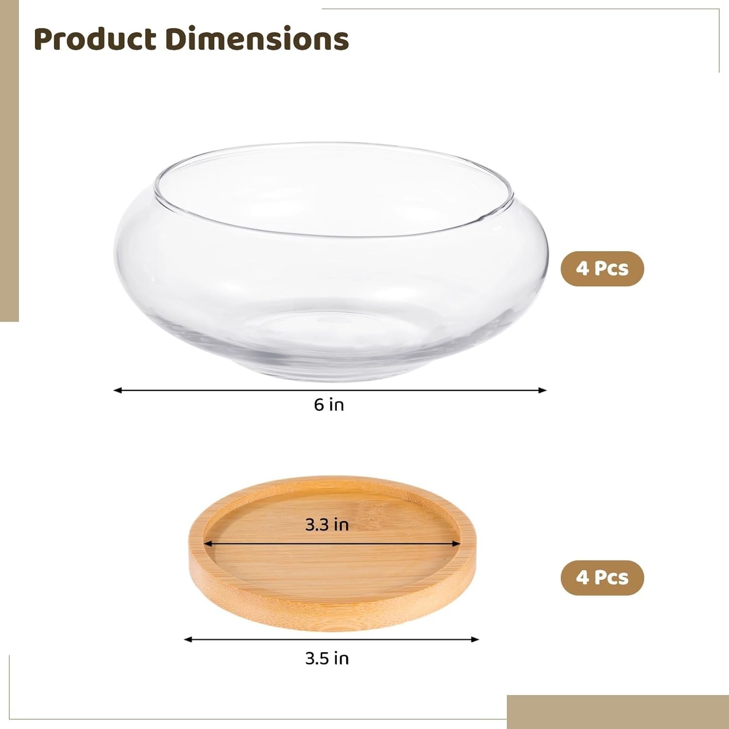 4pc Glass Bowl Vase Set with Wooden Base – Modern Table Centrepiece Decor