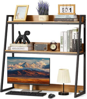 Wood-Color 2-Tier Desktop Bookshelf 95cm Desk Hutch Organiser for 32" Monitor