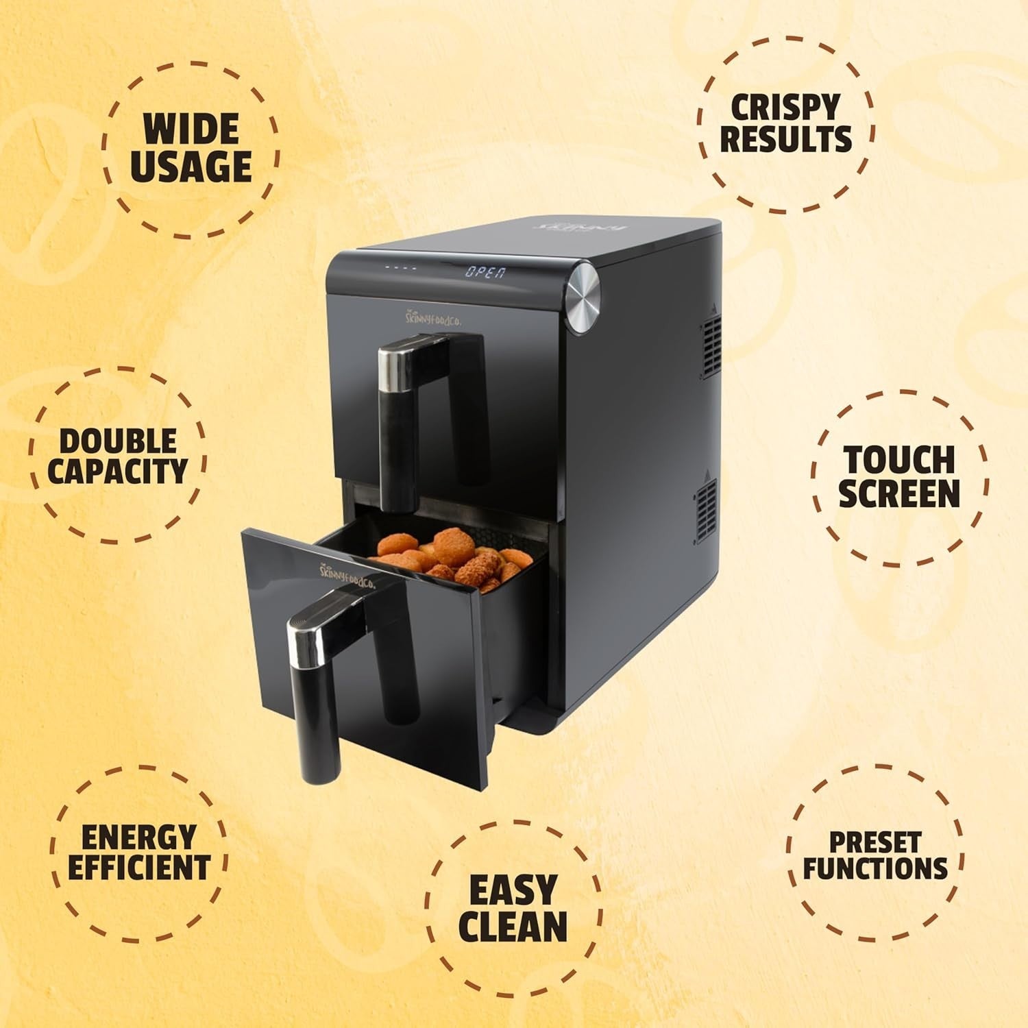 11L Double Stack Dual Drawer Air Fryer 2 Basket LED 60-200C Timer Black