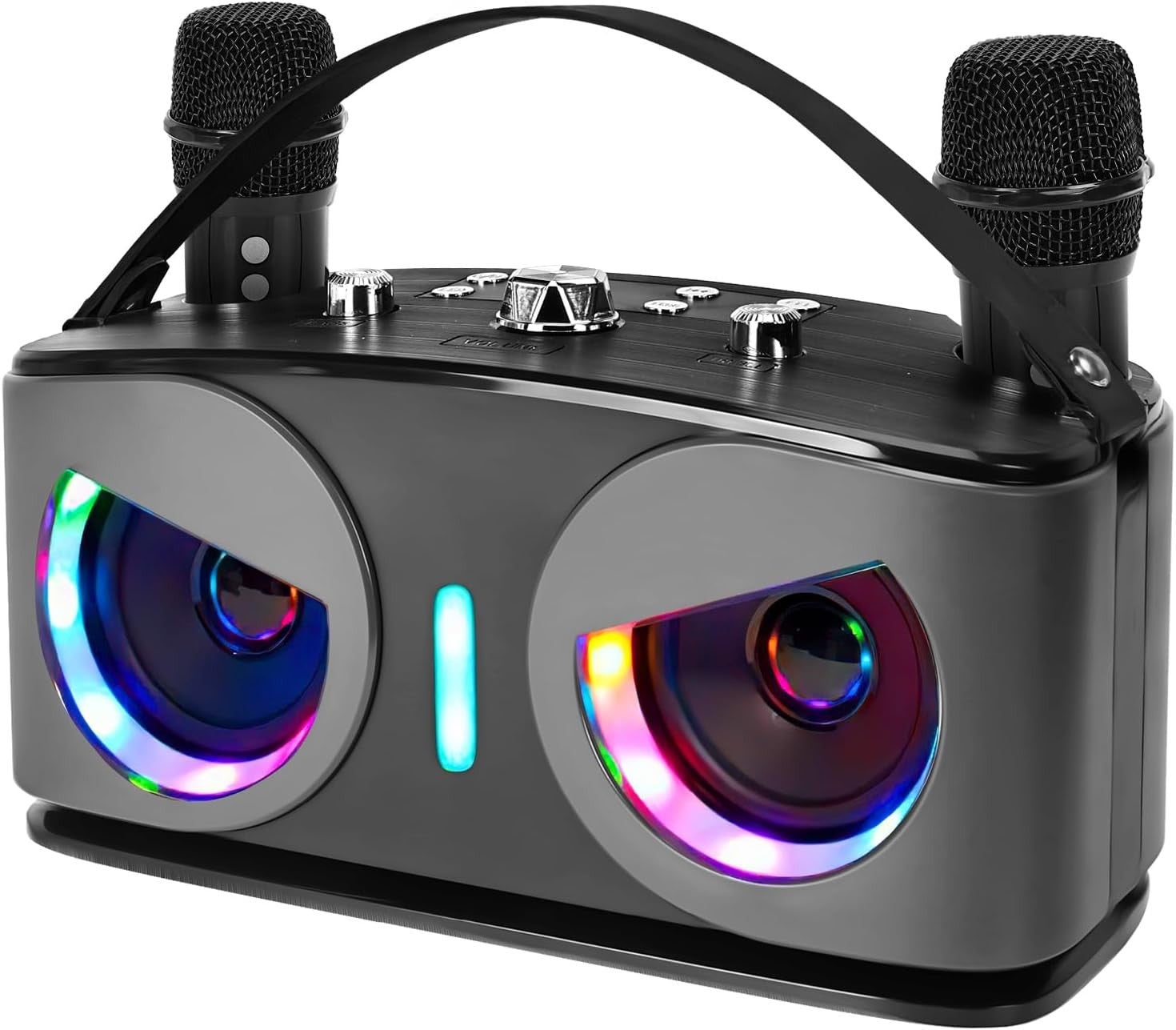 Bluetooth Karaoke Machine with 2 Wireless Mics LED Party Speaker
