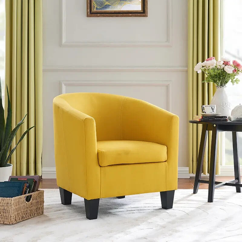 Mustard Yellow Fabric Tub Chair – Padded Accent Armchair for Lounge